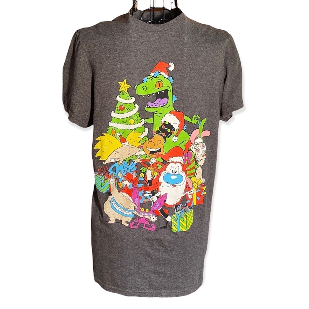 Nickelodeon Christmas Party Kidcore Nostalgia T-shirt Gray Size Small